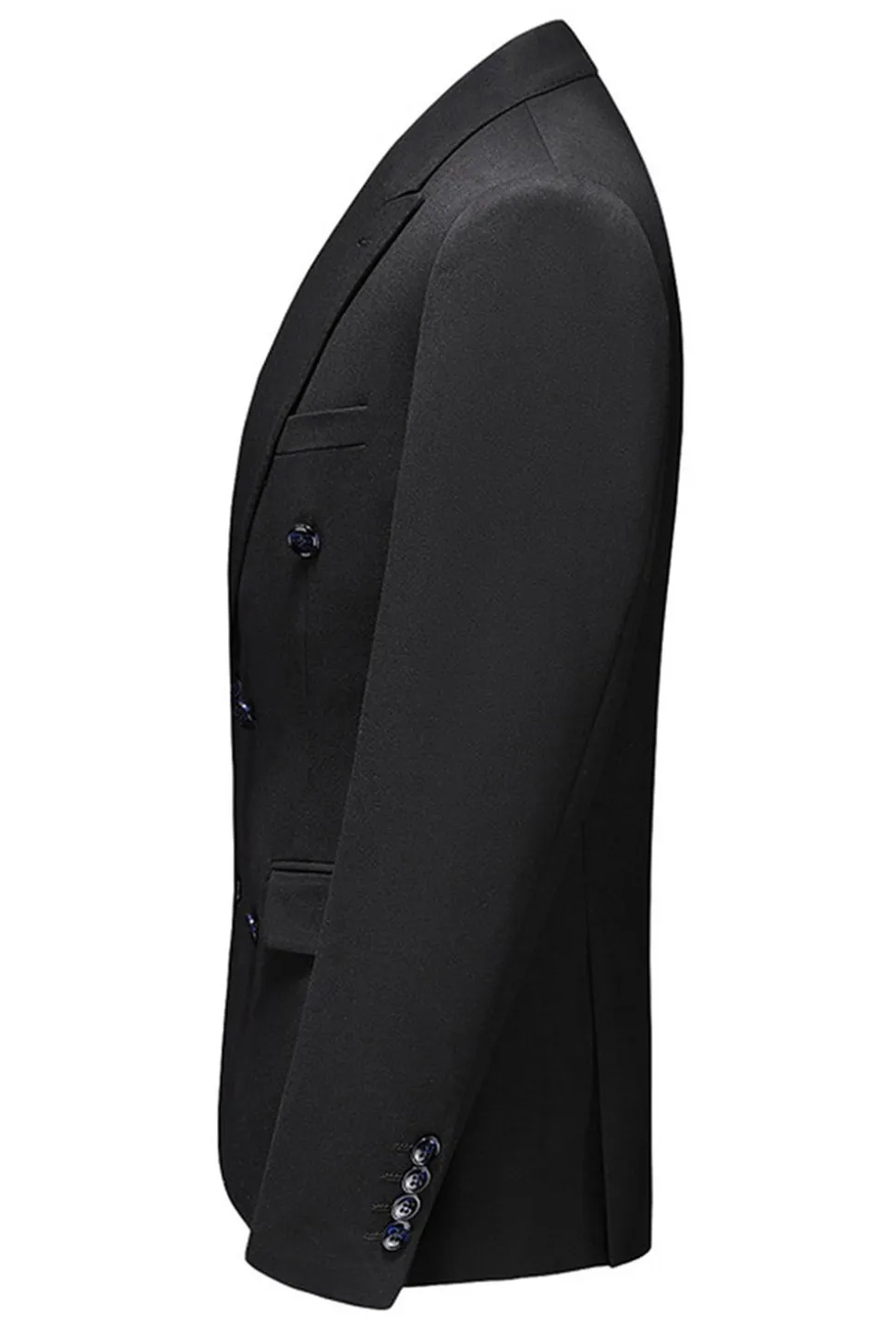 Preto Peaked Lapela 3 Peças Cetim Masculino Prom Suits