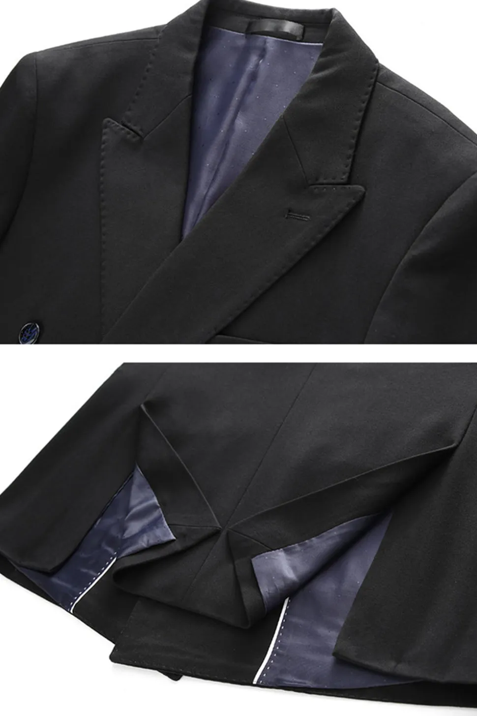 Preto Peaked Lapela 3 Peças Cetim Masculino Prom Suits