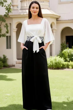 Preto Pescoço Quadrado Uma Linha Chiffon Vestido de Noiva Convidado
