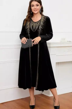 Preto Pescoço Redondo Mangas Longas A-Line Mãe do Vestido da Noiva
