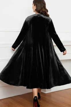 Preto Pescoço Redondo Mangas Longas A-Line Mãe do Vestido da Noiva
