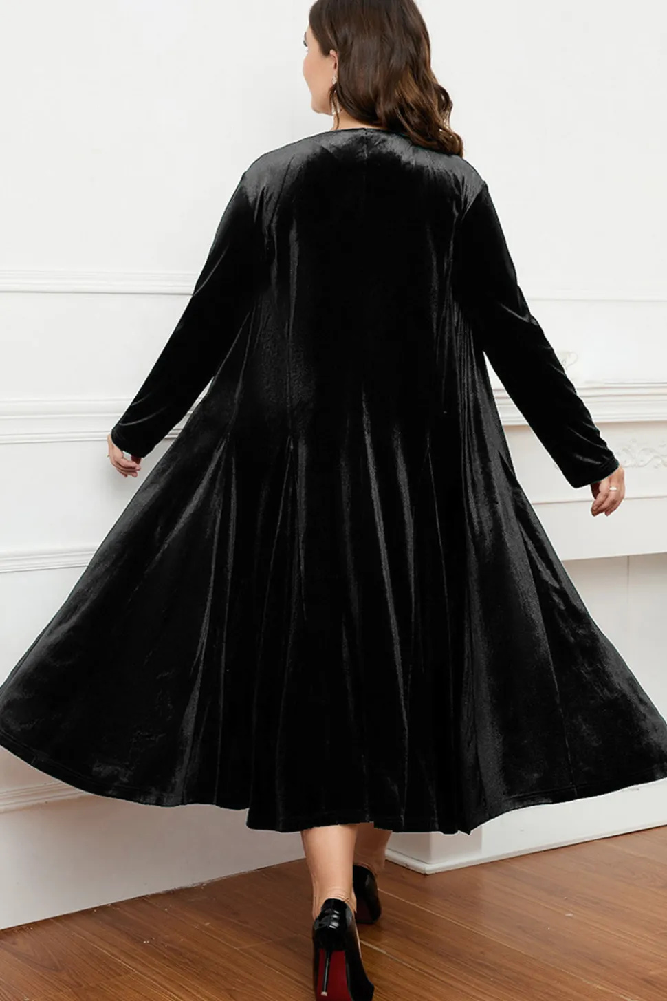 Preto Pescoço Redondo Mangas Longas A-Line Mãe do Vestido da Noiva