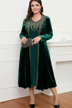 Preto Pescoço Redondo Mangas Longas A-Line Mãe do Vestido da Noiva