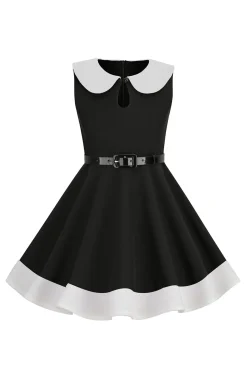 Preto Pescoço Redondo Sem Mangas 1950s Vestido de Menina