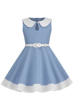 Preto Pescoço Redondo Sem Mangas 1950s Vestido de Menina