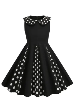 Preto Pescoço Redondo Sem Mangas 1950s Vestido de Menina