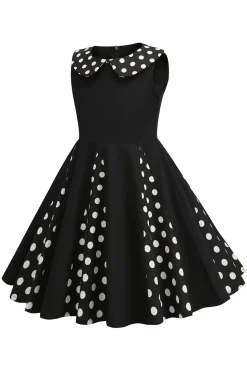 Preto Pescoço Redondo Sem Mangas 1950s Vestido de Menina