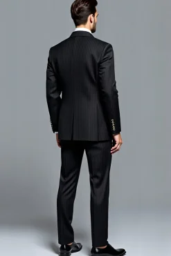 Preto Pico Lapela Stripe 3 Peças Fato Homem