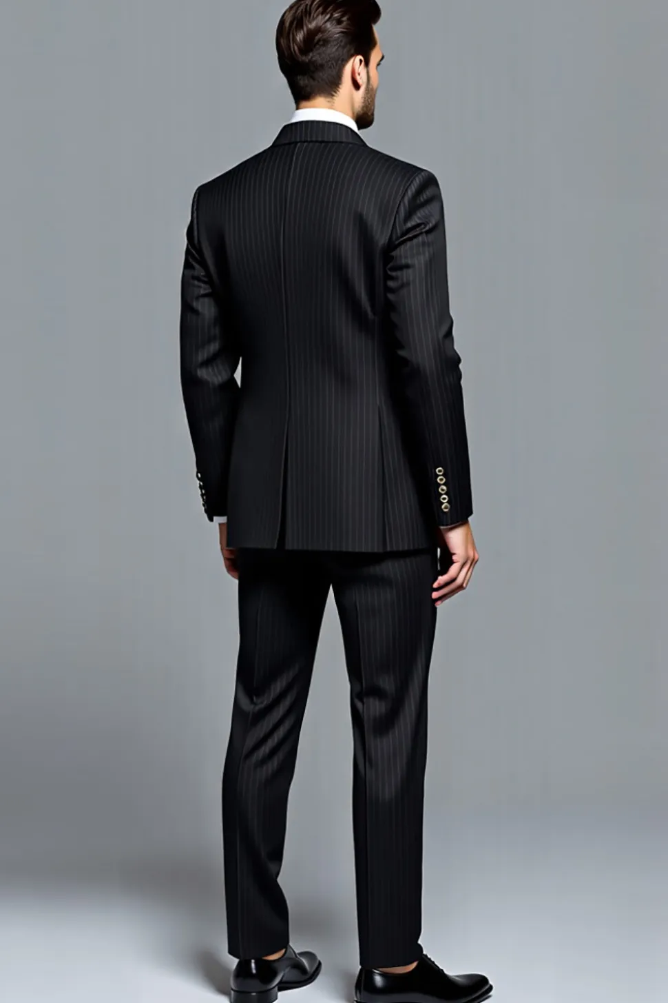 Preto Pico Lapela Stripe 3 Peças Fato Homem