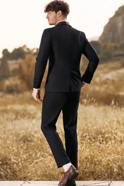 Preto 3-Pieces Xaile Lapela Slim Fit Ternos Masculinos
