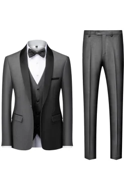 Preto 3-Pieces Xaile Lapela Slim Fit Ternos Masculinos