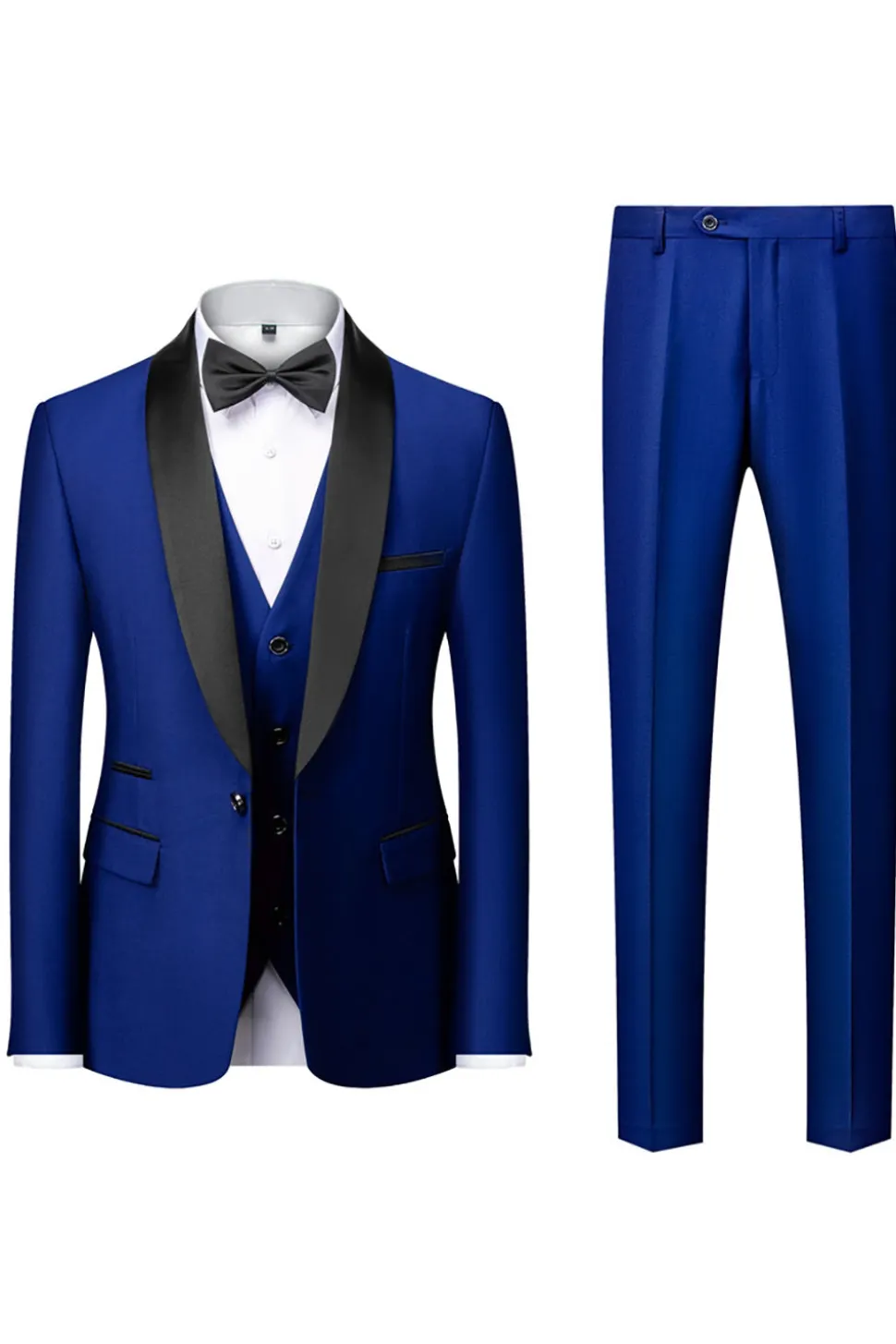 Preto 3-Pieces Xaile Lapela Slim Fit Ternos Masculinos