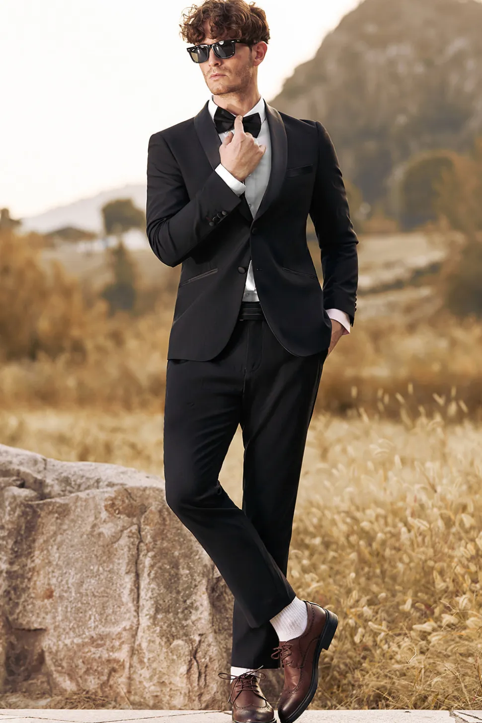 Preto 3-Pieces Xaile Lapela Slim Fit Ternos Masculinos