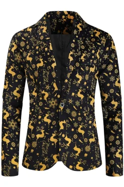 Preto 3-Pieces Yellow Elk Printed Men's Christmas Suits