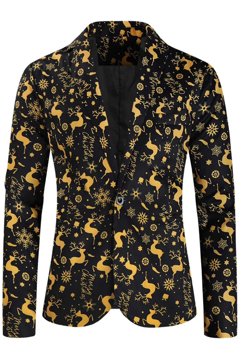 Preto 3-Pieces Yellow Elk Printed Men's Christmas Suits