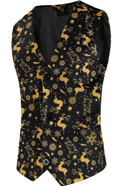 Preto 3-Pieces Yellow Elk Printed Men's Christmas Suits