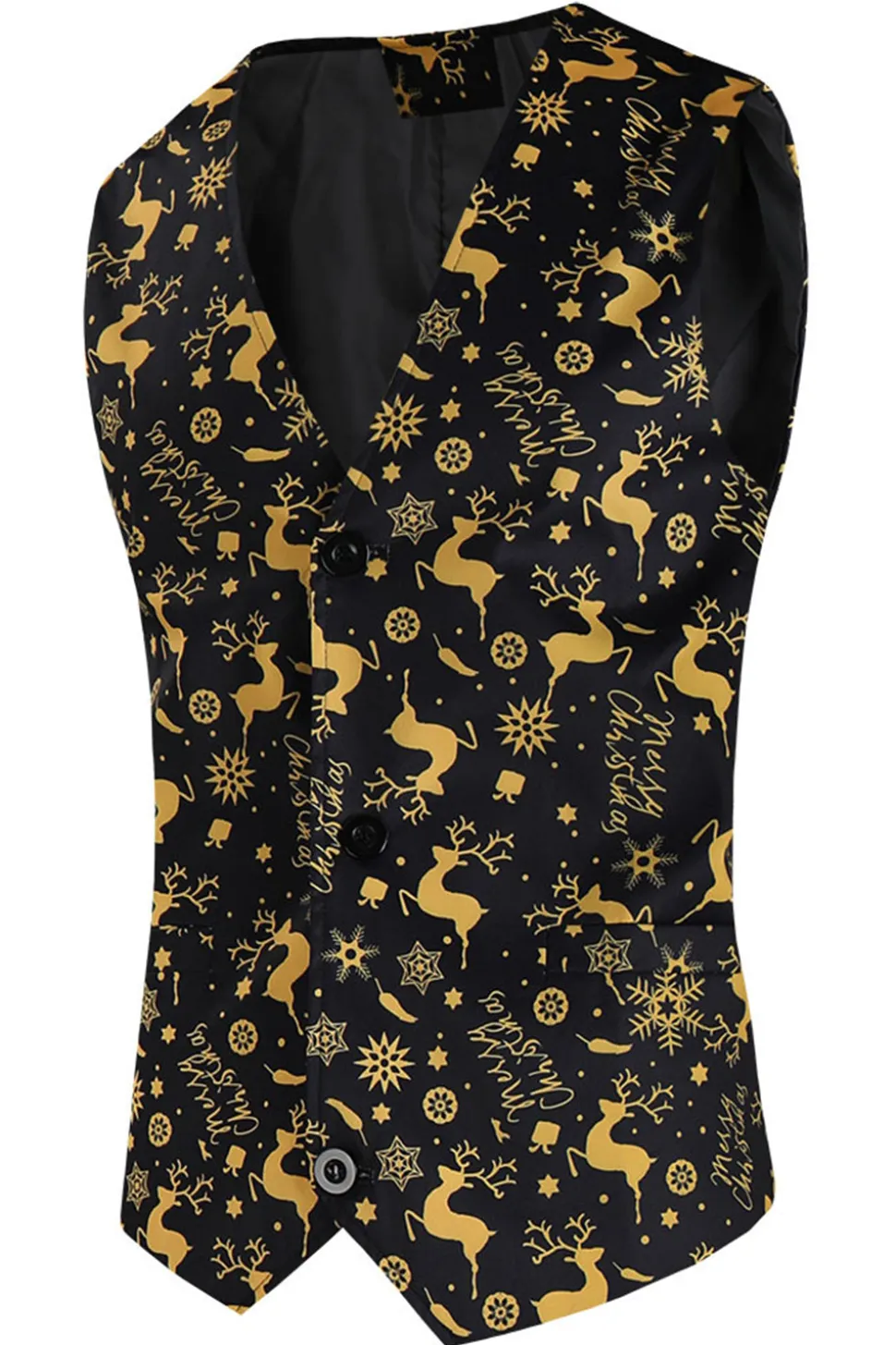 Preto 3-Pieces Yellow Elk Printed Men's Christmas Suits