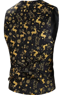 Preto 3-Pieces Yellow Elk Printed Men's Christmas Suits