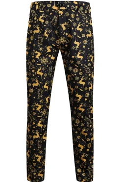 Preto 3-Pieces Yellow Elk Printed Men's Christmas Suits