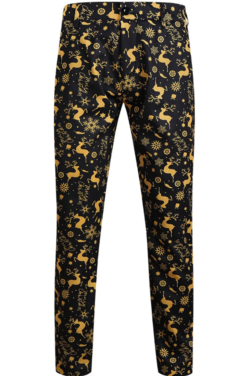 Preto 3-Pieces Yellow Elk Printed Men's Christmas Suits