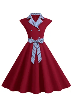 Preto Pontos de Polka Vestido dos anos 1950 com laço