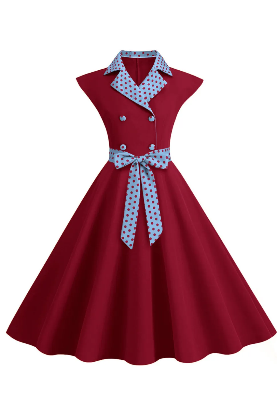 Preto Pontos de Polka Vestido dos anos 1950 com laço