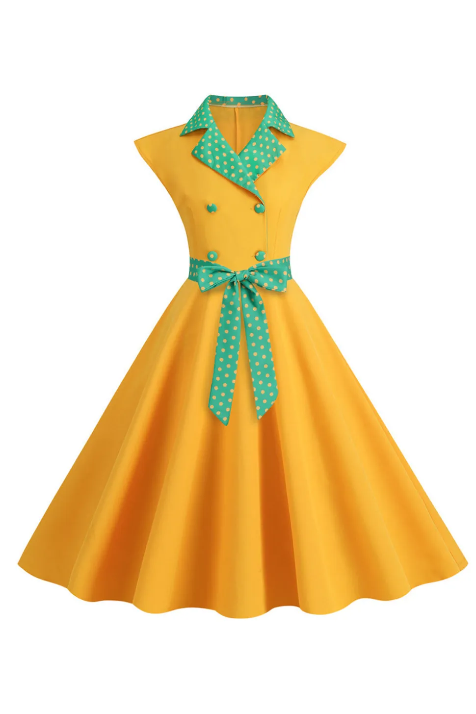 Preto Pontos de Polka Vestido dos anos 1950 com laço