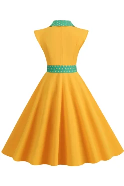 Preto Pontos de Polka Vestido dos anos 1950 com laço