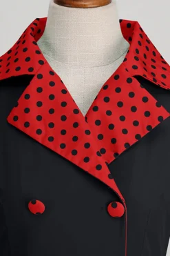 Preto Pontos de Polka Vestido dos anos 1950 com laço