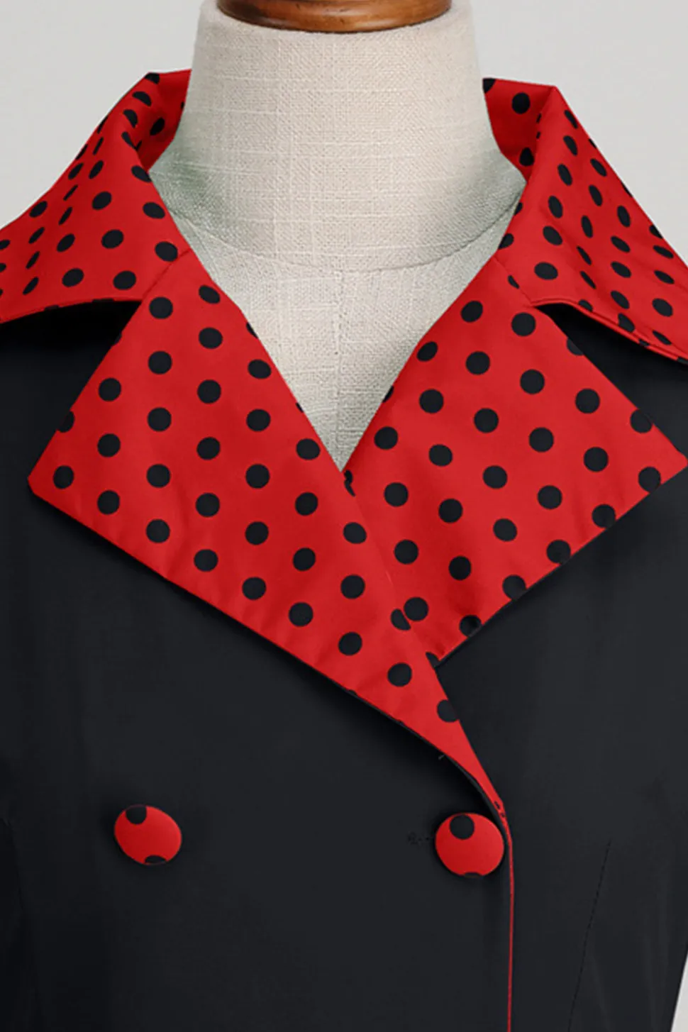 Preto Pontos de Polka Vestido dos anos 1950 com laço