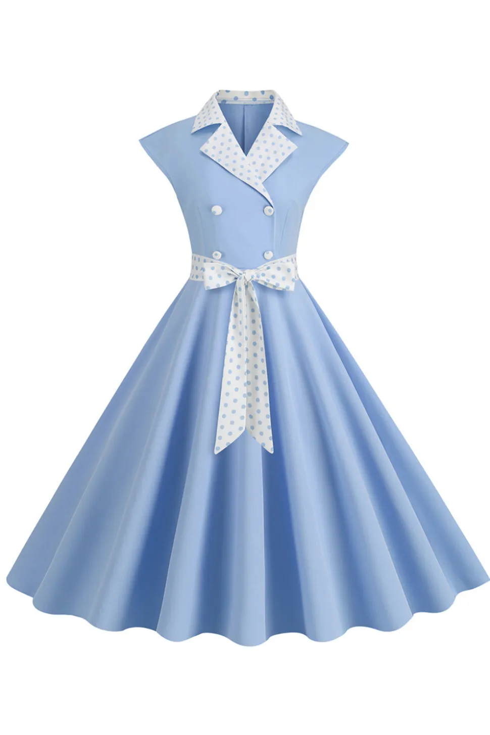 Preto Pontos de Polka Vestido dos anos 1950 com laço