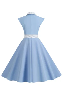 Preto Pontos de Polka Vestido dos anos 1950 com laço