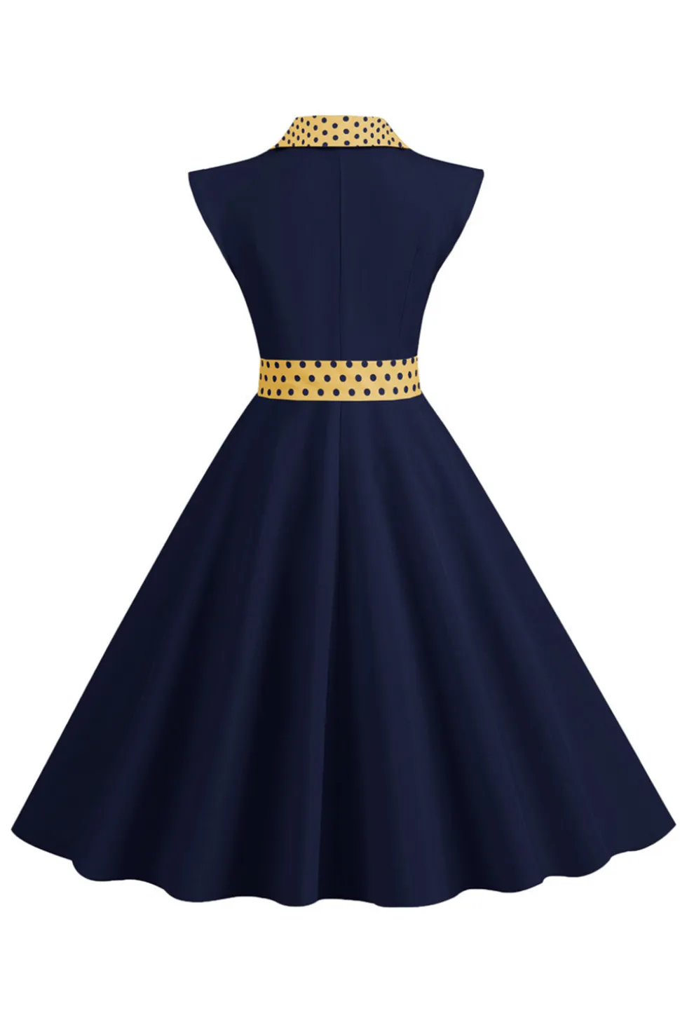 Preto Pontos de Polka Vestido dos anos 1950 com laço