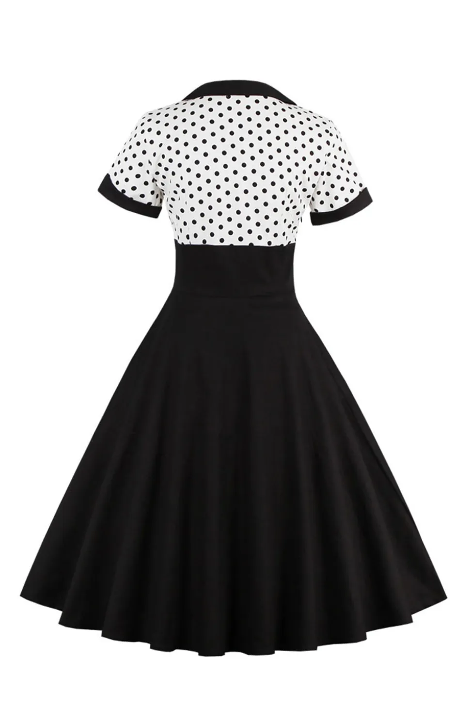 Preto Pontos de Polka Vestido dos anos 1950 Com Mangas Curtas