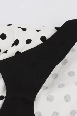 Preto Pontos de Polka Vestido dos anos 1950 Com Mangas Curtas