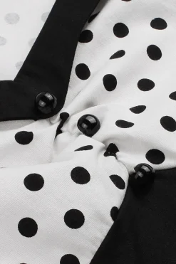 Preto Pontos de Polka Vestido dos anos 1950 Com Mangas Curtas
