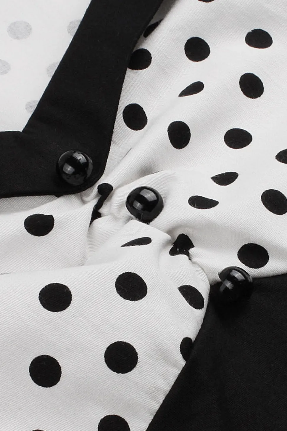Preto Pontos de Polka Vestido dos anos 1950 Com Mangas Curtas