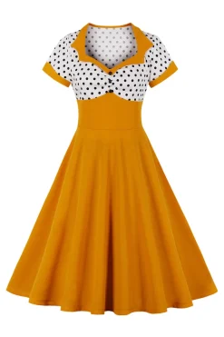 Preto Pontos de Polka Vestido dos anos 1950 Com Mangas Curtas