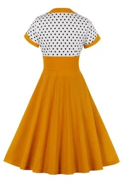 Preto Pontos de Polka Vestido dos anos 1950 Com Mangas Curtas