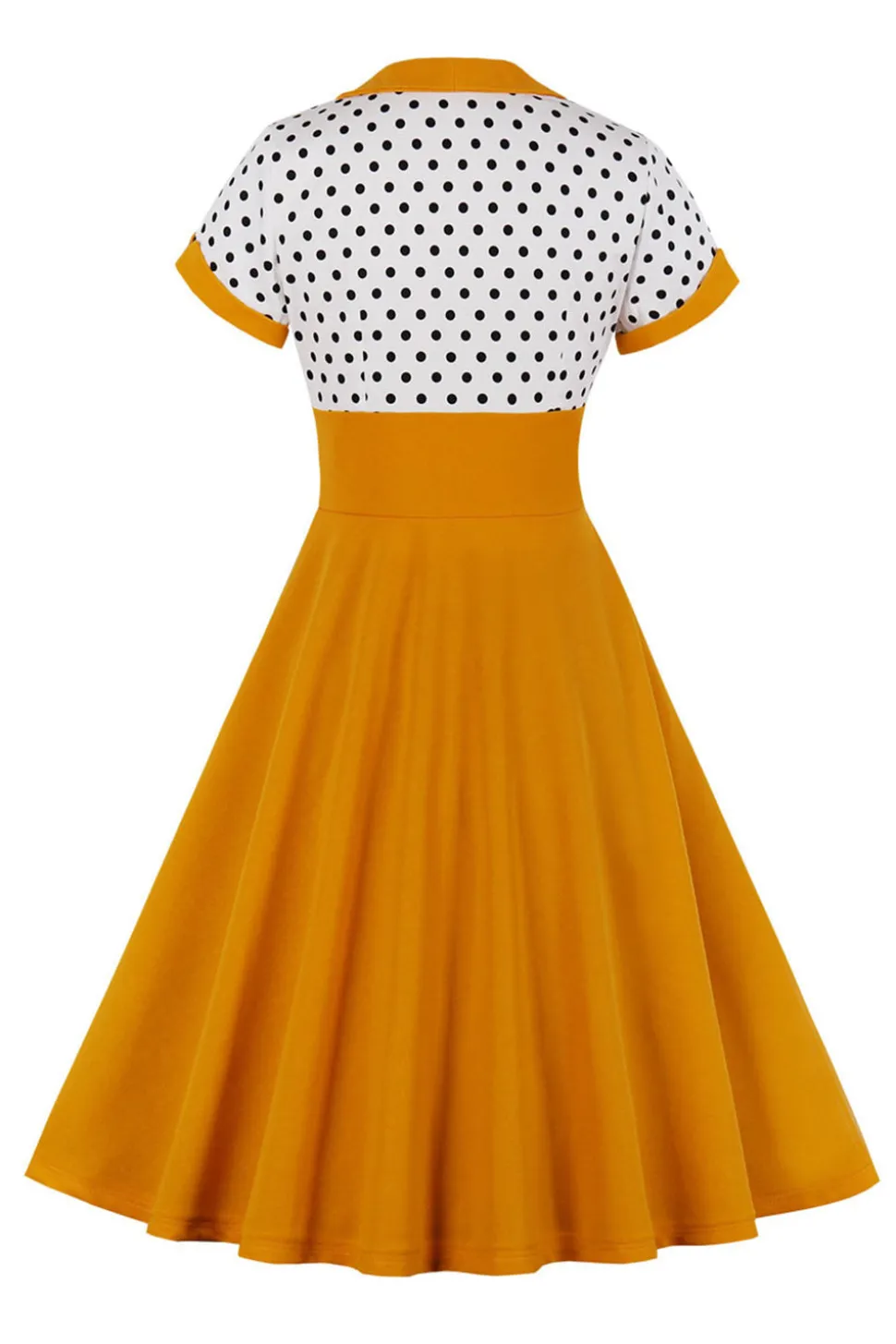 Preto Pontos de Polka Vestido dos anos 1950 Com Mangas Curtas