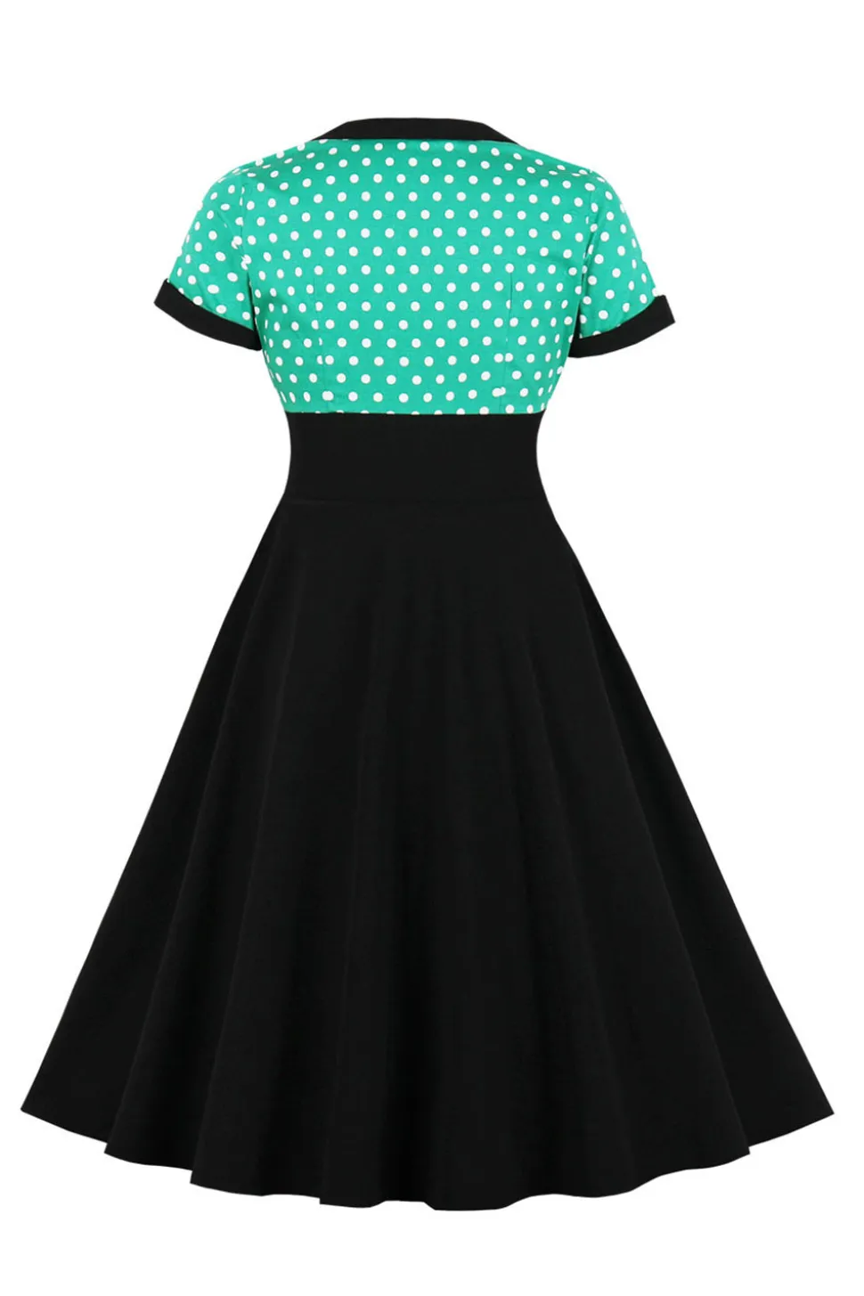 Preto Pontos de Polka Vestido dos anos 1950 Com Mangas Curtas