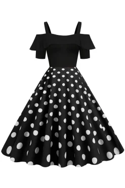 Preto Pontos de Polka Vestido Dos Anos 1950