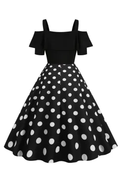 Preto Pontos de Polka Vestido Dos Anos 1950