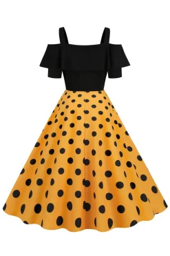 Preto Pontos de Polka Vestido Dos Anos 1950