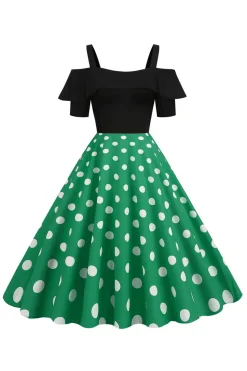 Preto Pontos de Polka Vestido Dos Anos 1950