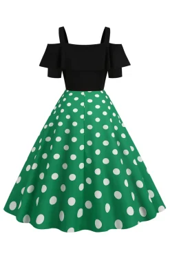 Preto Pontos de Polka Vestido Dos Anos 1950