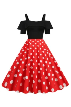 Preto Pontos de Polka Vestido Dos Anos 1950