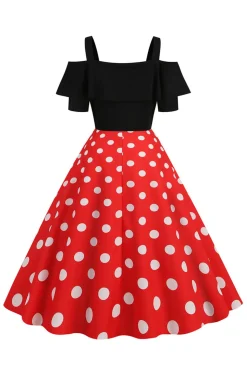 Preto Pontos de Polka Vestido Dos Anos 1950