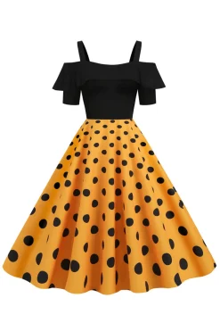 Preto Pontos de Polka Vestido Dos Anos 1950