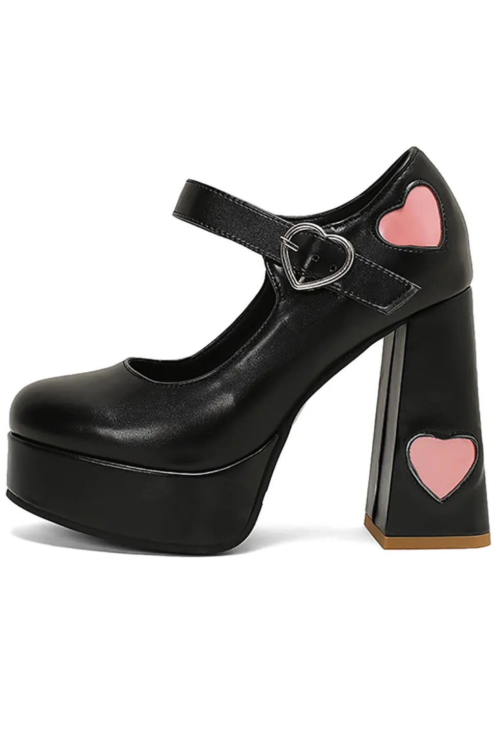 Preto PU Couro Plataforma Bloco Salto Mary Jean Shoes